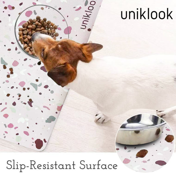 Vegan Leather Pet Food Mat — Terrazzo Pink