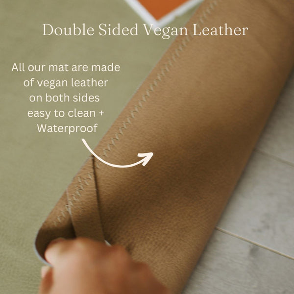 Uniklook hunter green and tan vegan leather showing both color, reversible 