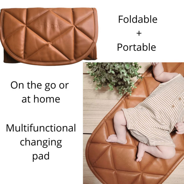 Quilted Vegan Leather Changing Mat & Play Mat — Amber