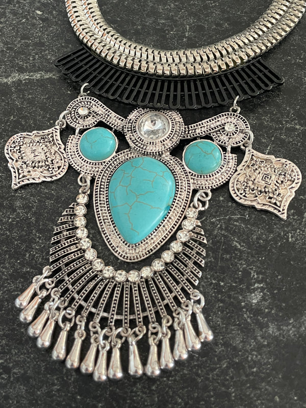 Turquoise Boho Statement Bib Necklace