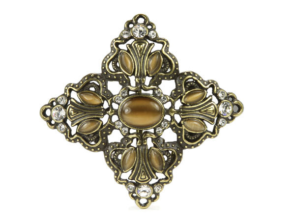 Vintage Smoke Amber Clear Gem Floral Gun Metal Belt Buckle