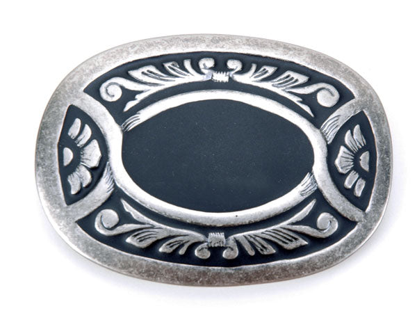 Antiqued Silver & Black Floral Rustic Belt Buckle