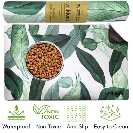 Vegan Leather Pet Food Mat — Outside Leaf Print