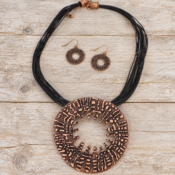 Copper Sunburst Necklace & Earrings Set