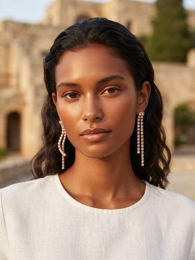 Rose Gold & Clear Crystal Fringe Dangle Earrings
