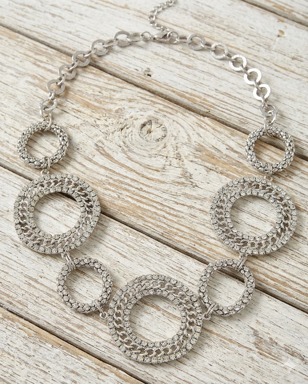 Clear Rhinestone Circle Link Statement Necklace