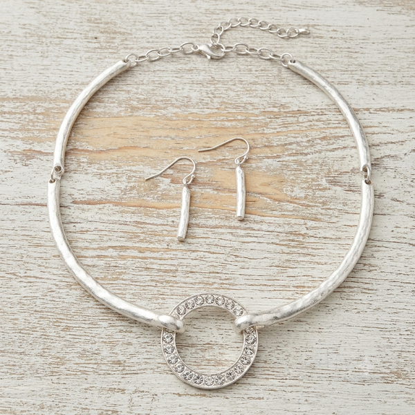Silver Glamour Crystal Collar Necklace Earrings  Sets