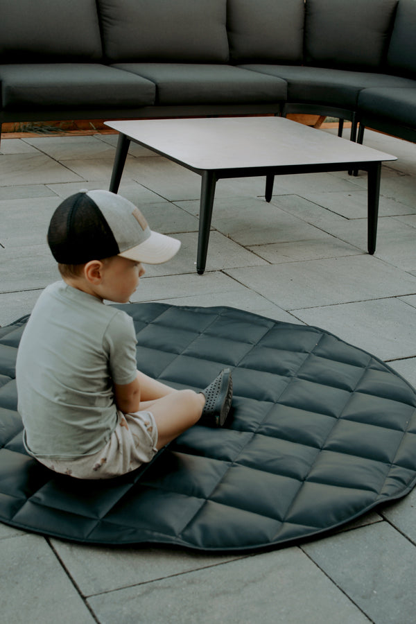 Quilted Vegan Leather Round Floor Mat — Black & Cream | 47"