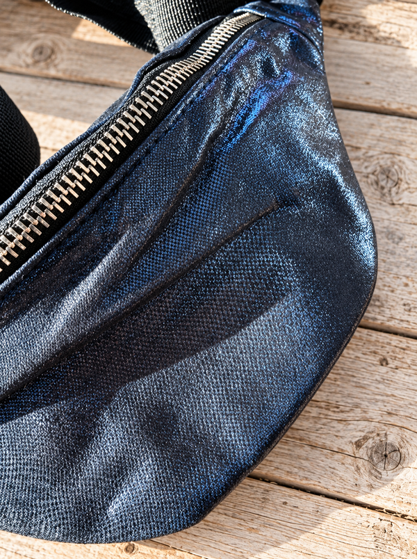 Metallic Navy Blue Vegan Leather Fanny Pack — 6 x 4 Inch