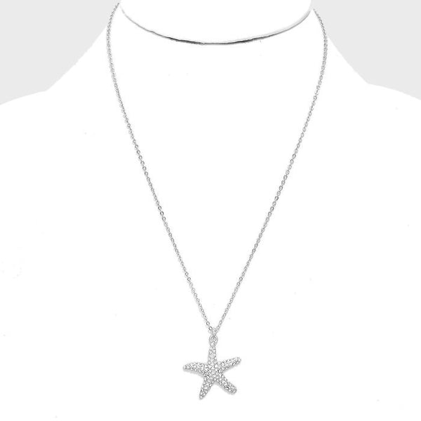 Silver Crystal Starfish Pendant Necklace