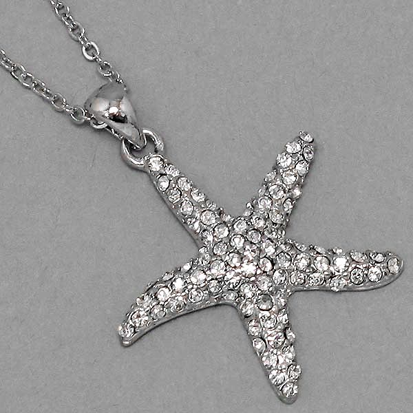 Silver Crystal Starfish Pendant Necklace
