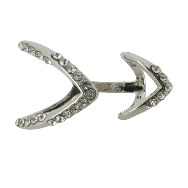Silver earrings with diamond-like stones on a light gray background