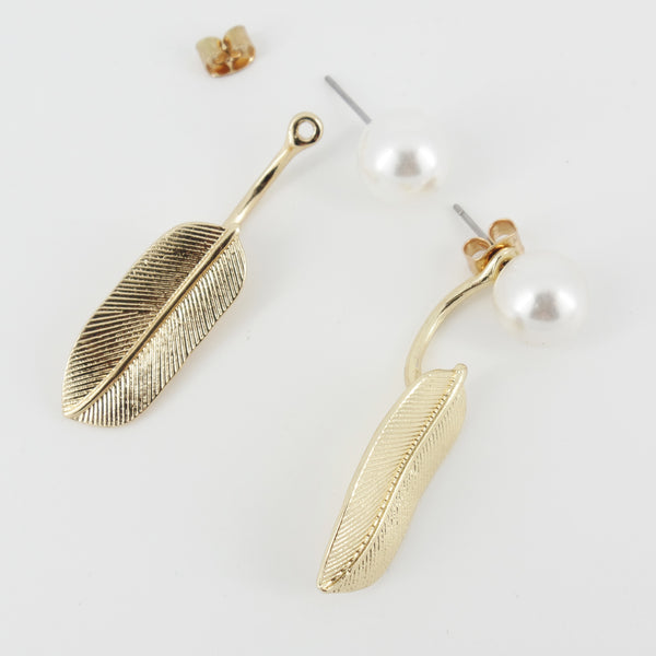 Pearl leaf ear jacket earrings