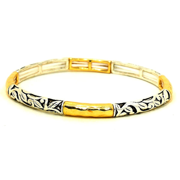 Two-Tone Artisan Bangle – Mixed Metal Boho Chic Bracelet