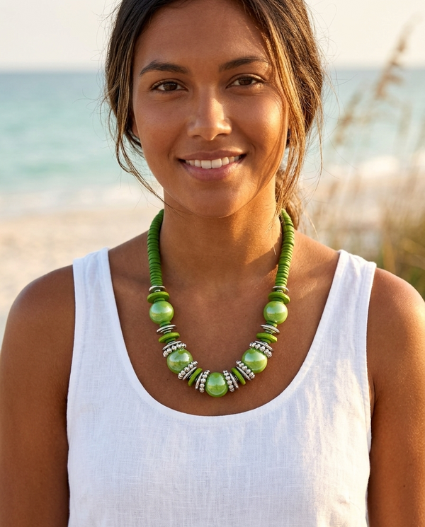 Green Mixed Beads Statement Necklace