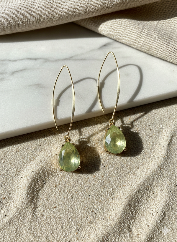 Green Gem long open hoop statement earrings