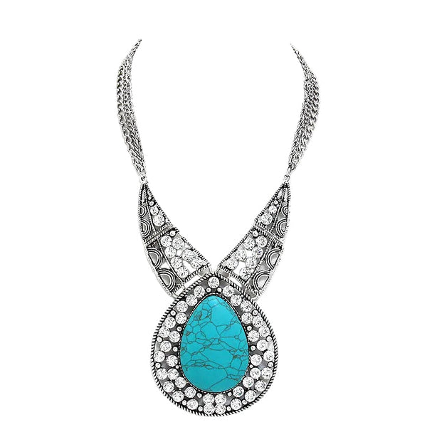 Turquoise Statement Crystal Silver Necklace | Authentic Cowgirl Style