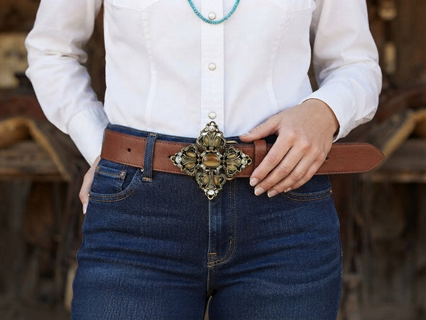 Vintage Smoke Amber Clear Gem Floral Gun Metal Belt Buckle