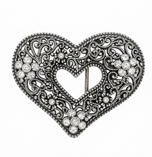Vintage Filigree Heart Belt Buckle with Crystals – Western Cowboy Style