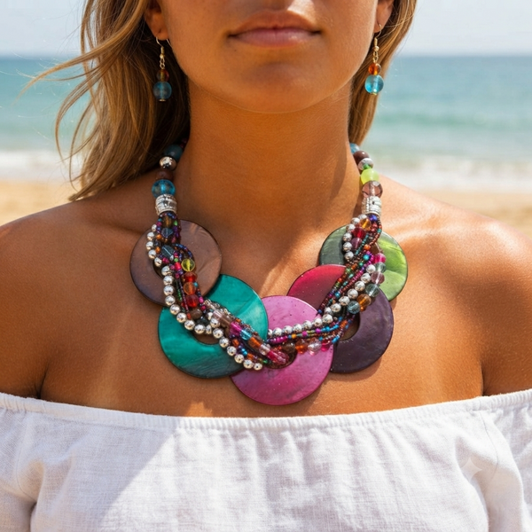 Ocean Shell Chunky Statement Necklace & Earring Set