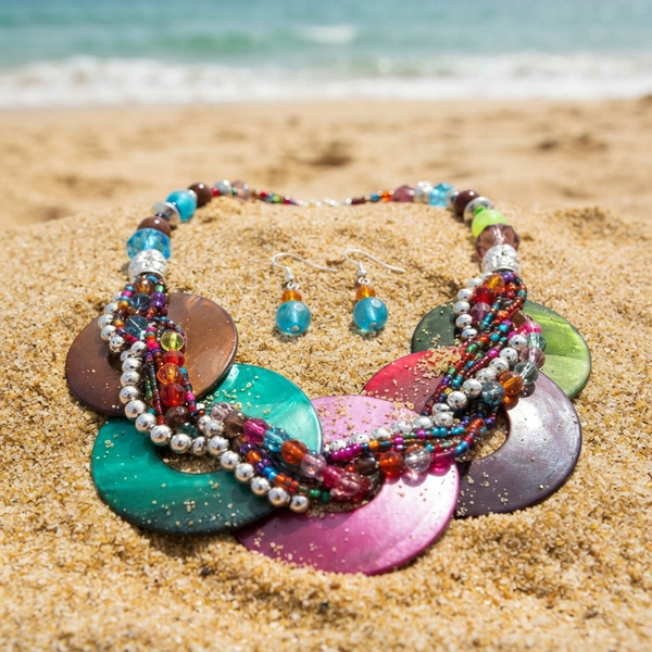 Ocean Shell Chunky Statement Necklace & Earring Set