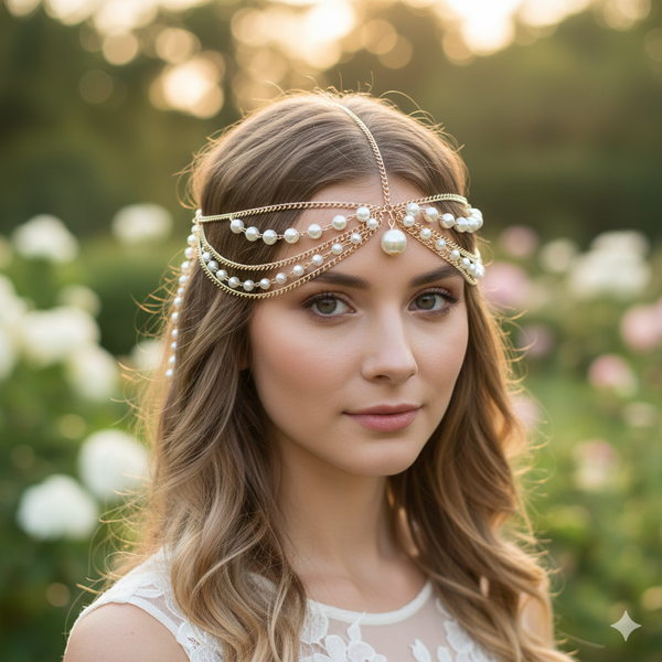 Boho Pearl Rhinestone Head Chain | Head Chain Jewelry.