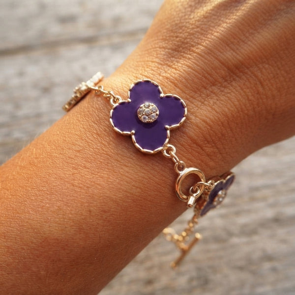 Purple Clover Gold Chain Bracelet