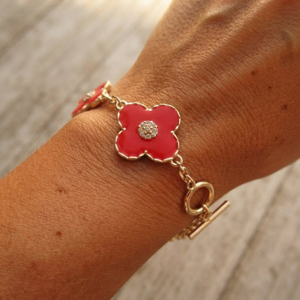Red Clover Gold Chain Bracelet