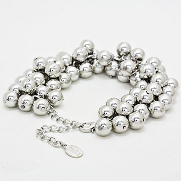 Silver bubble bead statement bracelet with adjustable chain
