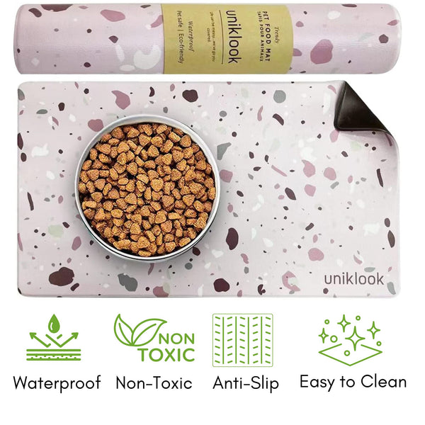 Vegan Leather Pet Food Mat — Terrazzo Pink
