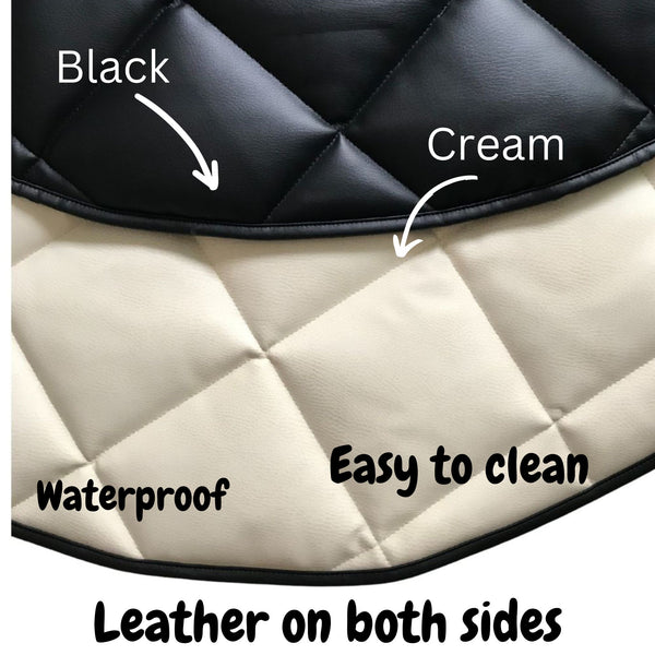 Quilted Vegan Leather Round Floor Mat — Black & Cream | 47"