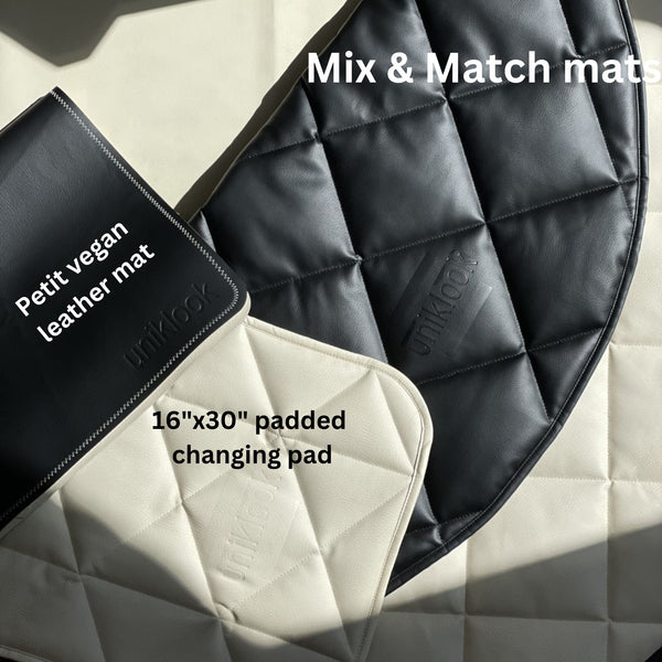 Quilted Vegan Leather Round Floor Mat — Black & Cream | 35"