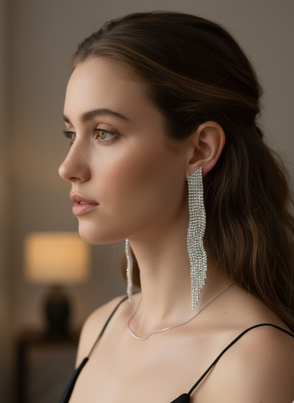 Extra Long AB Statement Rhinestones Earrings