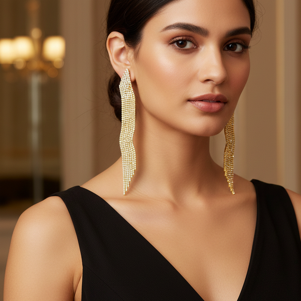 Rhinestone Chandelier Drop Earrings – Gold & Crystal