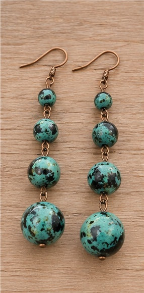 Matching turquoise patina graduated bead drop earrings