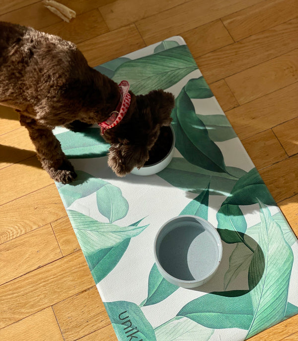 Vegan Leather Pet Food Mat — Outside Leaf Print