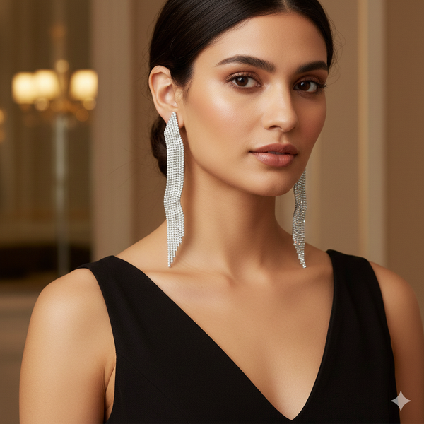 Extra Long AB Statement Rhinestones Earrings