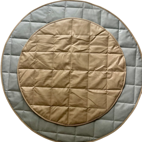 Quilted Vegan Leather Round Floor Mat — Tan & Gray | 35"