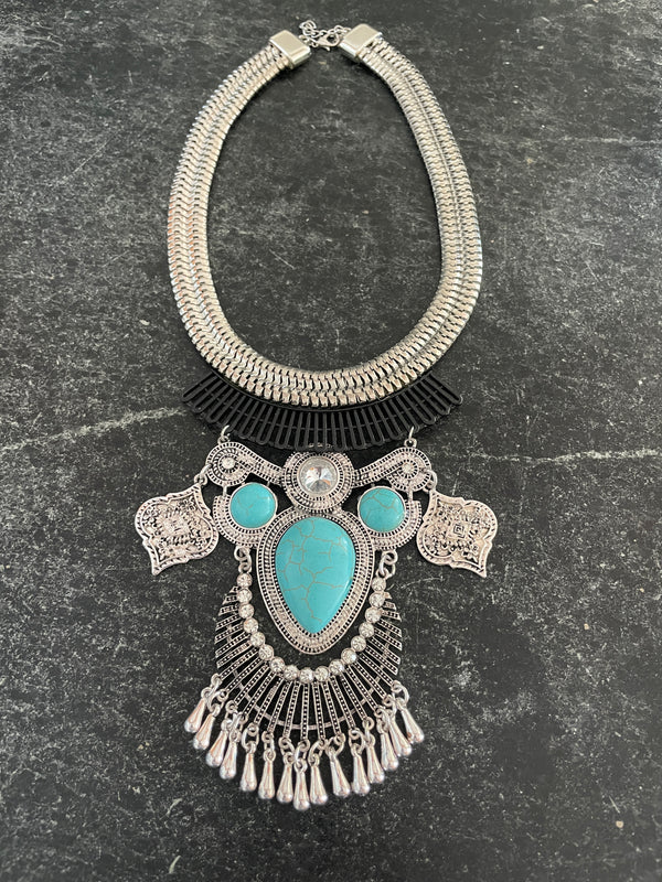 Turquoise Boho Statement Bib Necklace
