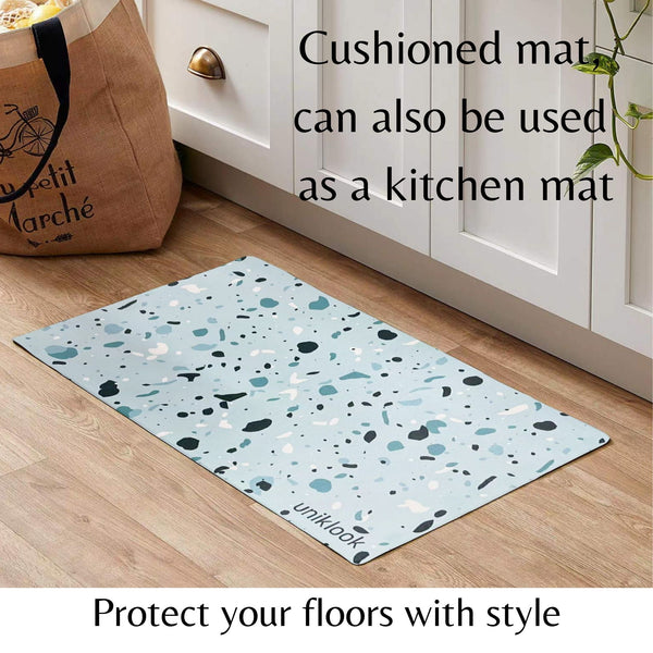 Vegan Leather Pet Food Mat — Terrazzo Blue