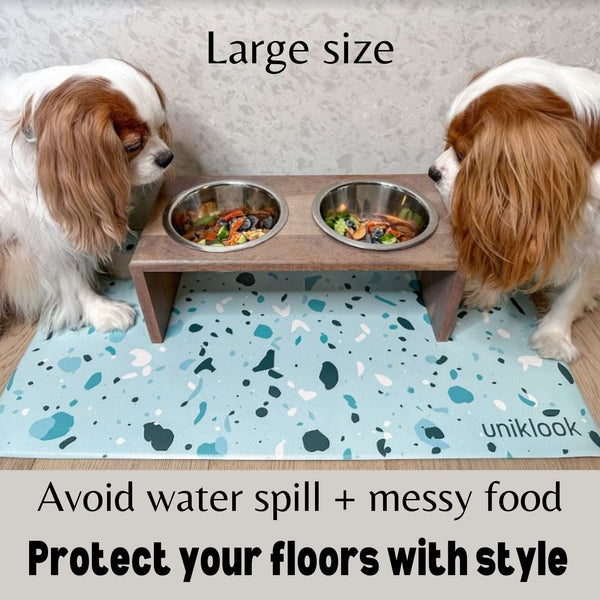 Vegan Leather Pet Food Mat — Terrazzo Blue