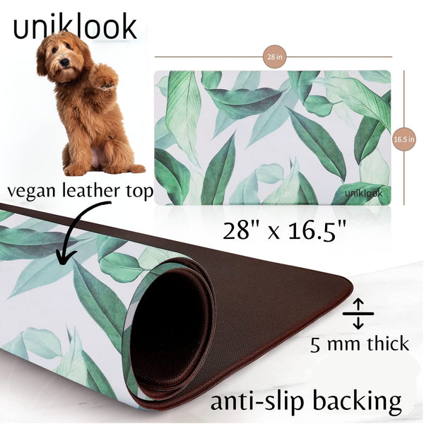 Vegan Leather Pet Food Mat — Outside Leaf Print