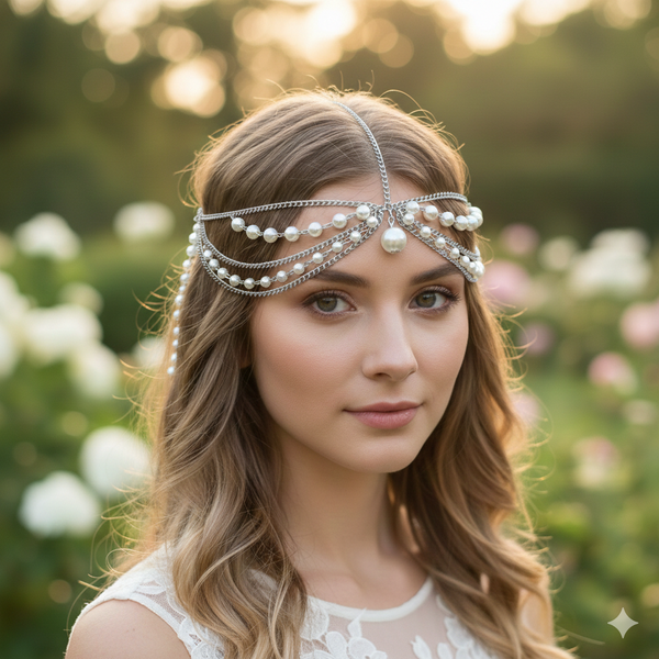 Boho Pearl Rhinestone Head Chain | Head Chain Jewelry.