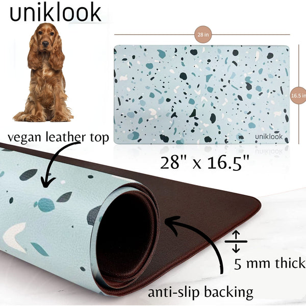 Vegan Leather Pet Food Mat — Terrazzo Blue