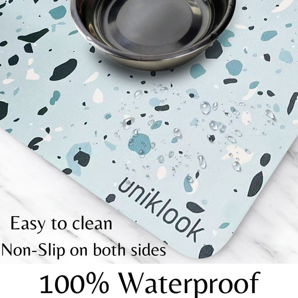 Vegan Leather Pet Food Mat — Terrazzo Blue