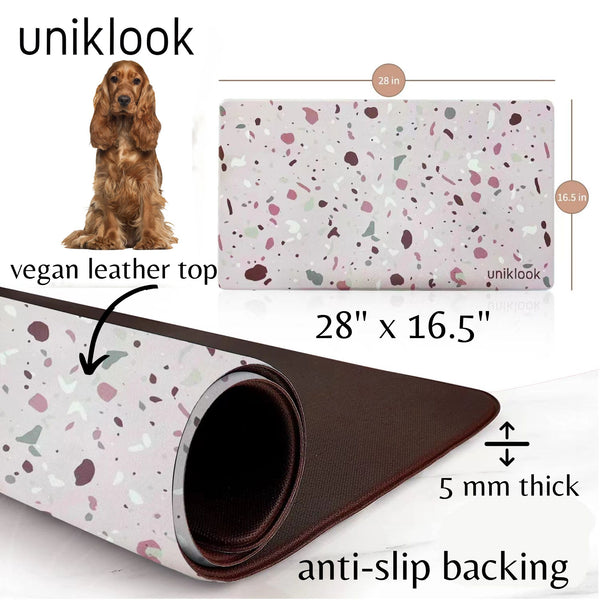Vegan Leather Pet Food Mat — Terrazzo Pink