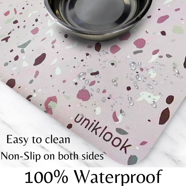 Vegan Leather Pet Food Mat — Terrazzo Pink