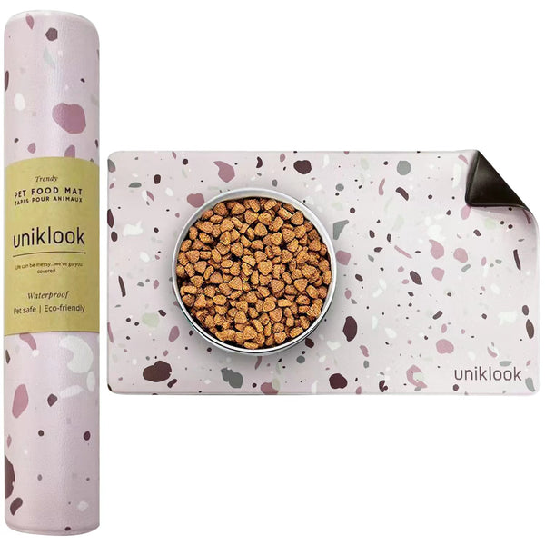 Vegan Leather Pet Food Mat — Terrazzo Pink