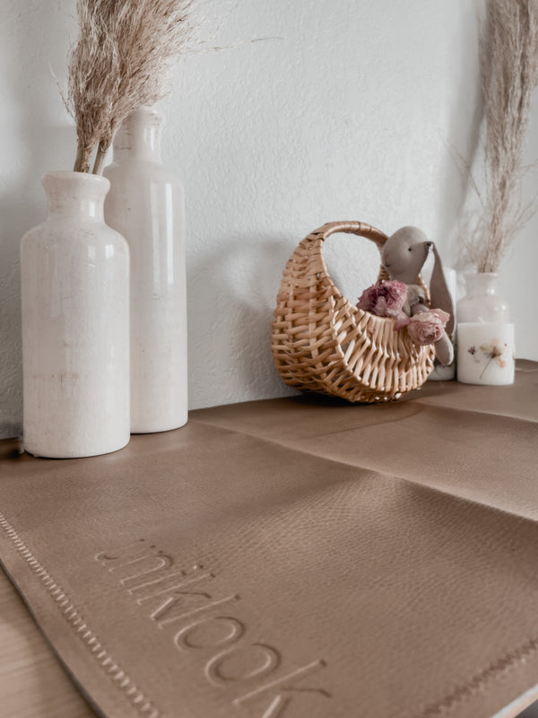 Vegan Leather Mat —Tan & Grey