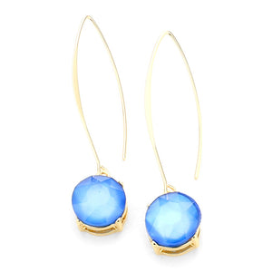 A pair of gold-tone plated on Rhodium earrings with blue Australian crystal drops.